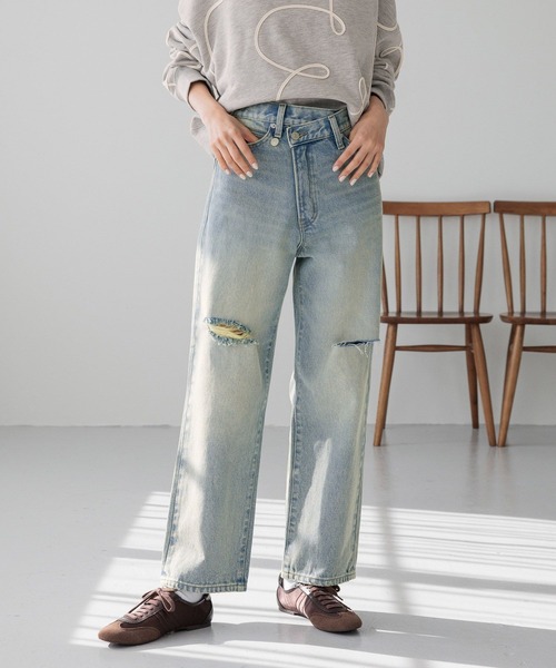 [LOWRYS FARM] обработка Denim брюки MEDIUM серый женский 