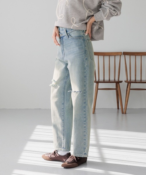 [LOWRYS FARM] обработка Denim брюки MEDIUM серый женский 