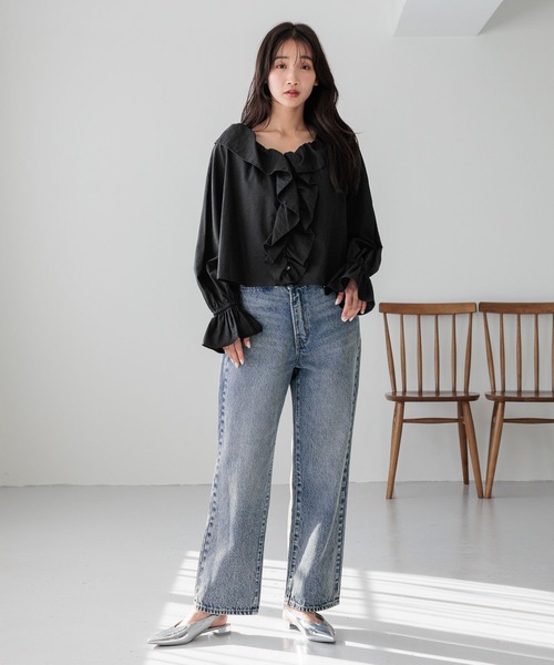 [LOWRYS FARM] обработка Denim брюки MEDIUM серый женский 