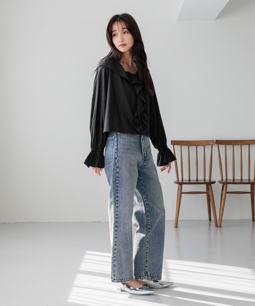 [LOWRYS FARM] обработка Denim брюки MEDIUM серый женский 
