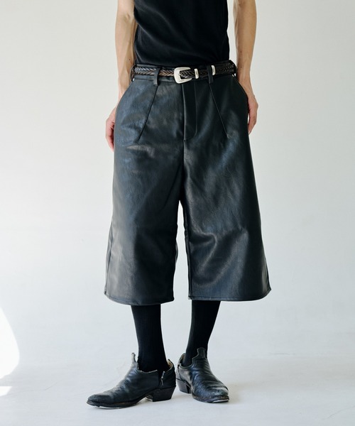 【完売品】Camphor Wood カモ レザー ダブルニー パンツ camo/leather docking double knee baggy trousers / カモレザー