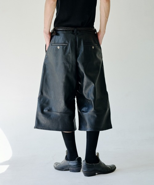 【極太】PU LEATHER WIDE BUGGYレザー カーゴ パンツ Camphor wood ワイドパンツ パンツ wide baggy PU-leather shorts