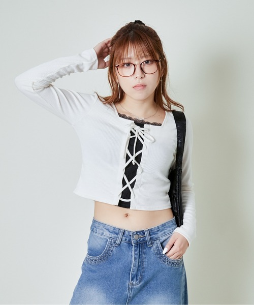 BONGO Tシャツ レース トップス シュリンクレーストップス（Tシャツ/カットソー）｜KBF（ケイビーエフ