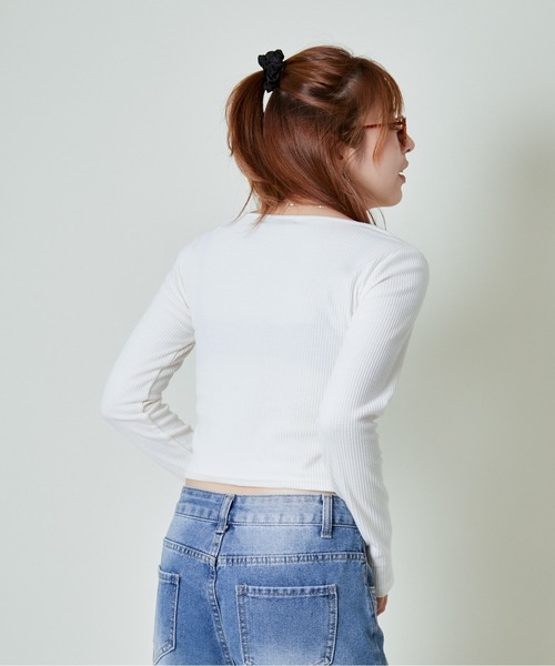tシャツ 「レースアップ×レイヤード風レース」映えトップス レディース