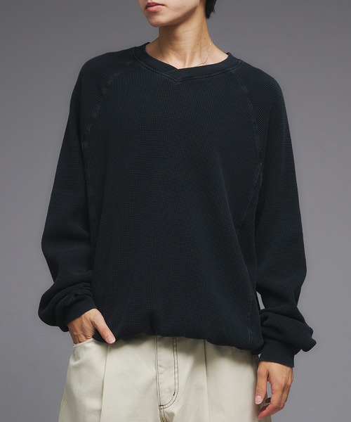 Adoon plain tシャツ Shallow V-Neck Thermal Long Sleeve T / 浅V
