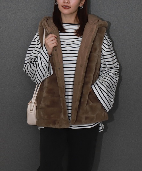 libelle more（リベル モア） ベスト ジレ フェイクファー＆キルト