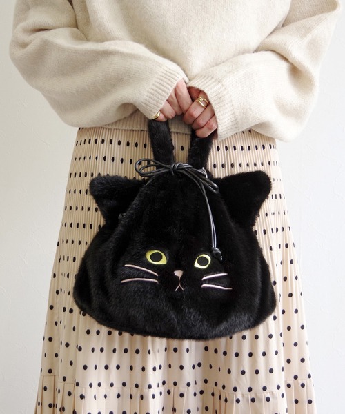 Eve 黒猫ハンドバッグ BLACK CAT HANDBAG with CHARM SET 黒猫ハンドバッグ チャームセット付き