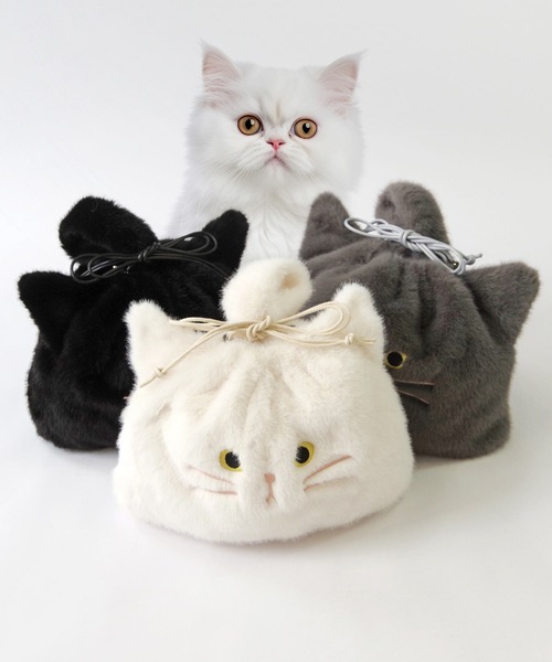 ハンドバッグ WOVEN (ウーヴン) / エコファー ねこ フェイス 2WAY BAG