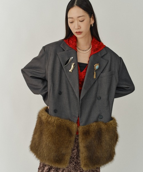 ジャケット・アウター Y.V.M FUR COAT コート アウター Fur blocking coat / ファーブロッキングコート
