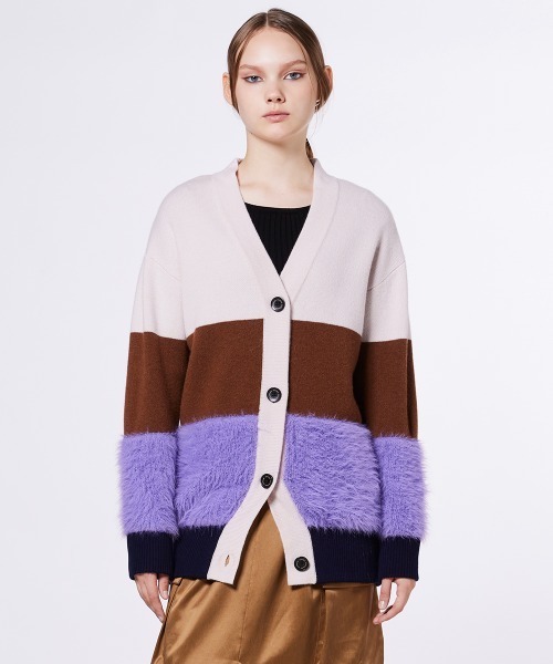 ダブルスタンダードクロージング　Sov. シャギーモールブロッキングカーディガン Sov. カーディガン シャギーモール ブロッキングカーディガン