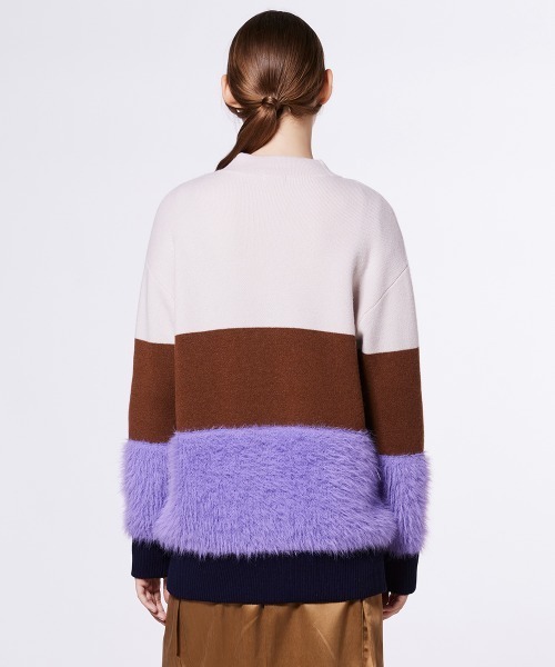 Sov. カーディガン シャギーモール ブロッキングカーディガン