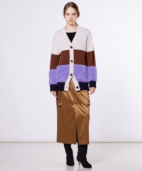 ダブルスタンダードクロージング　Sov. シャギーモールブロッキングカーディガン Sov. カーディガン シャギーモール ブロッキングカーディガン