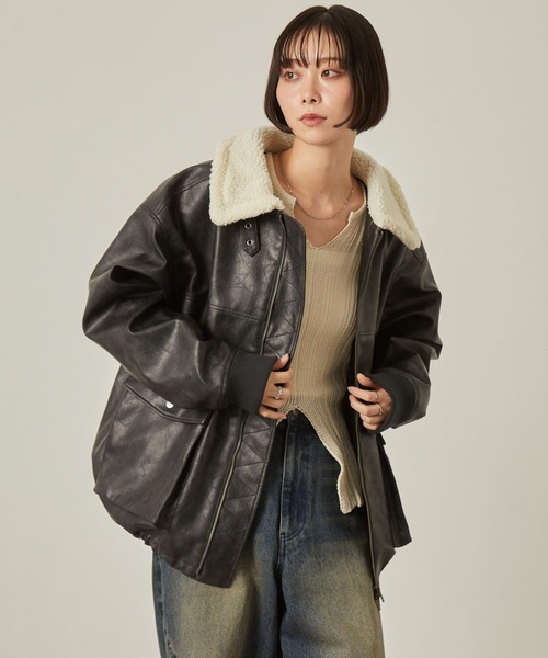 希少⭐︎ヴィンテージ G1 襟ボア 短丈 肉厚ラムレザーフライトジャケット 中綿 ボア折り襟中綿フライトジャケット-Rustaku