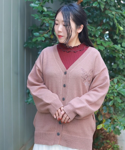 axes femme（アクシーズ ファム） カーディガン 蝶刺繍ロングニット