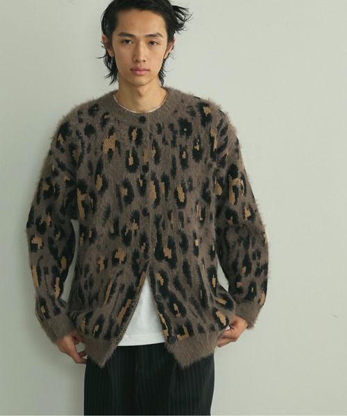 BLANK HOTEL カーディガン Fuzzy Leopard Crewneck Knit Cardigan