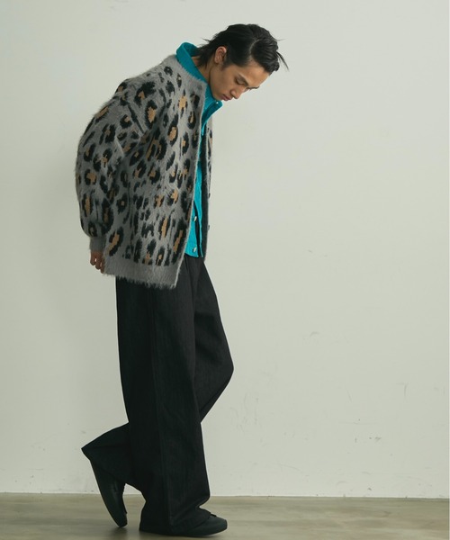 BLANK HOTEL カーディガン Fuzzy Leopard Crewneck Knit Cardigan
