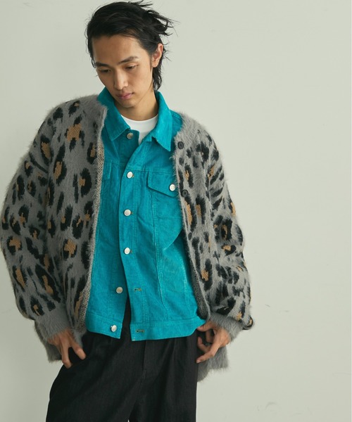 BLANK HOTEL カーディガン Fuzzy Leopard Crewneck Knit Cardigan