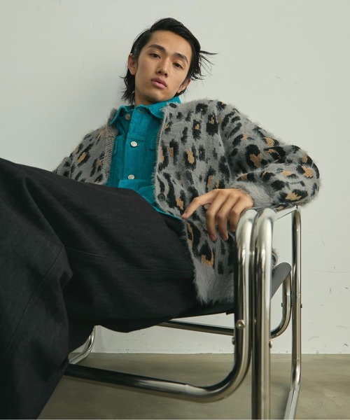 BLANK HOTEL カーディガン Fuzzy Leopard Crewneck Knit Cardigan