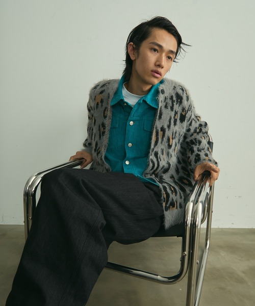 BLANK HOTEL カーディガン Fuzzy Leopard Crewneck Knit Cardigan