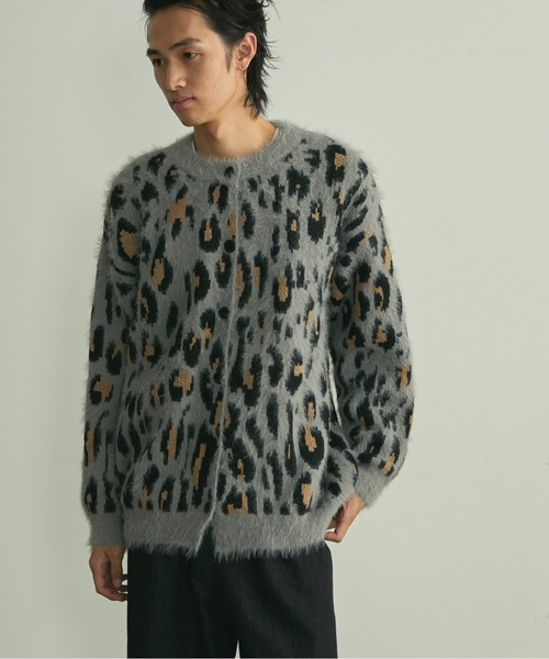 BLANK HOTEL カーディガン Fuzzy Leopard Crewneck Knit Cardigan