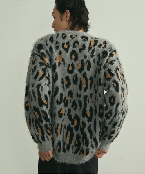 BLANK HOTEL カーディガン Fuzzy Leopard Crewneck Knit Cardigan