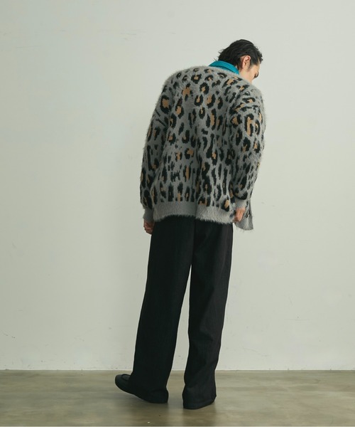 BLANK HOTEL カーディガン Fuzzy Leopard Crewneck Knit Cardigan