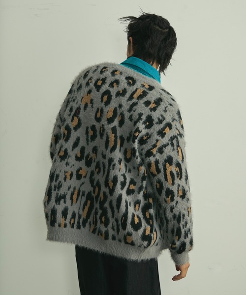 BLANK HOTEL カーディガン Fuzzy Leopard Crewneck Knit Cardigan