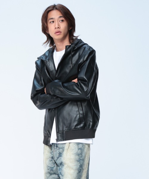 S＆SONS（エスアンドサンズ） 革ジャン ライダース 無地 合成皮革