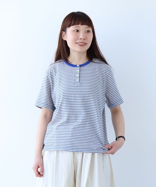 bulle de savon（ビュルデサボン） tシャツ マルチボーダー ヘンリー