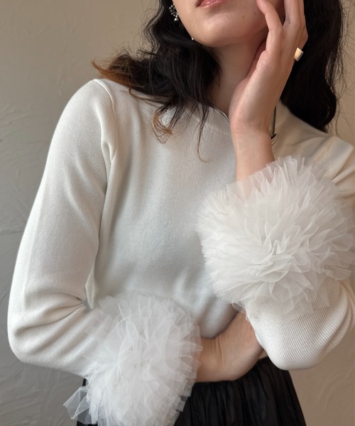 deux amour ニット セーター 袖チュール付きトップス レディース