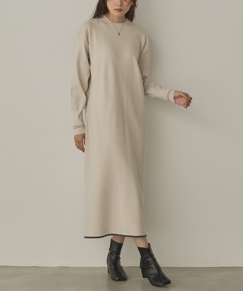 hunch（ハンチ） ワンピース 「静電気防止」やわもちヤーン 配色ライン