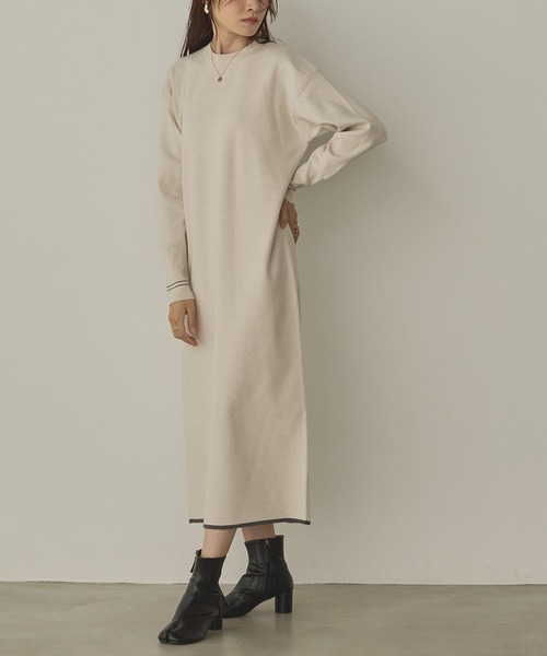 hunch（ハンチ） ワンピース 「静電気防止」やわもちヤーン 配色ライン