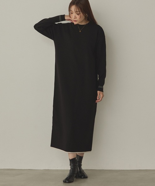 hunch（ハンチ） ワンピース 「静電気防止」やわもちヤーン 配色ライン