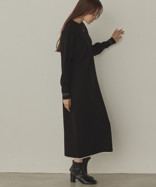 hunch（ハンチ） ワンピース 「静電気防止」やわもちヤーン 配色ライン