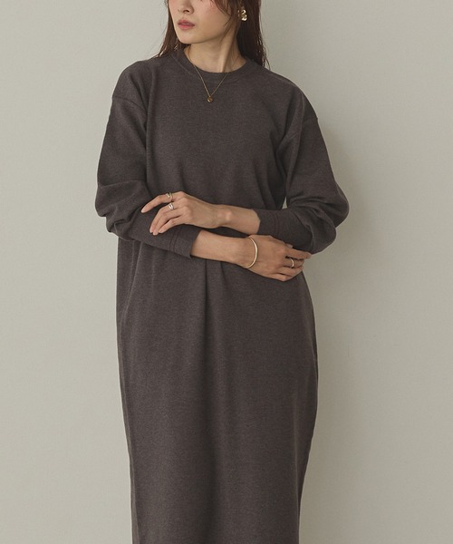 プラスオトハ　【防静電気】前後2WAY配色ラインやわもちニットワンピース プラスオトハ 【防静電気】前後2WAY配色ラインやわもちニット