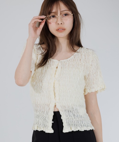 カーディガン 2way puff shirring cardigan（2ウェイパフシャーリング