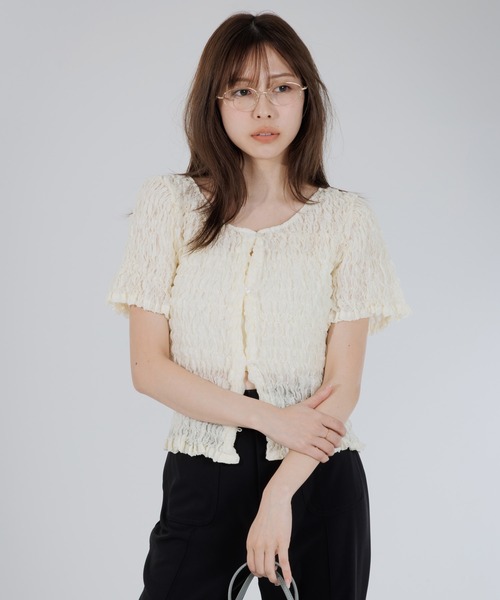 カーディガン 2way puff shirring cardigan（2ウェイパフシャーリング