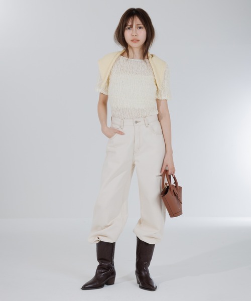 SENEE 2way puff shirring cardigan アイボリー カーディガン 2way puff shirring cardigan（2ウェイパフシャーリング