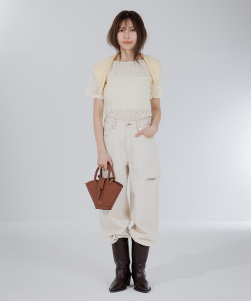 カーディガン 2way puff shirring cardigan（2ウェイパフシャーリング
