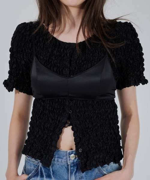 カーディガン 2way puff shirring cardigan（2ウェイパフシャーリング