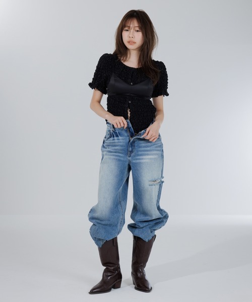 カーディガン 2way puff shirring cardigan（2ウェイパフシャーリング