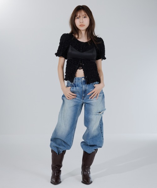 カーディガン 2way puff shirring cardigan（2ウェイパフシャーリング