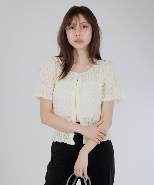 カーディガン 2way puff shirring cardigan（2ウェイパフシャーリング