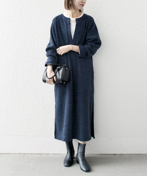 SHIPS any 「SHIPS any」 長袖ワンピース ONE SIZE ネイビー