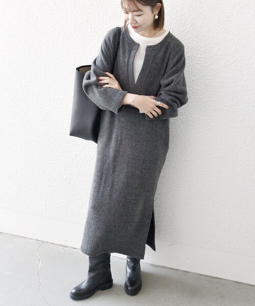 SHIPS any グレー ワンピース SHIPS any 「SHIPS any」 長袖ワンピース ONE SIZE ライトグレー