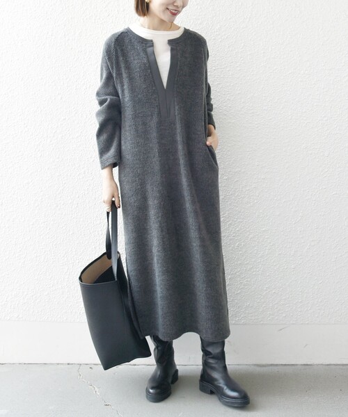 【新品未使用】SHIPS any ワンピース SHIPS any 「SHIPS any」 長袖ワンピース ONE SIZE ネイビー