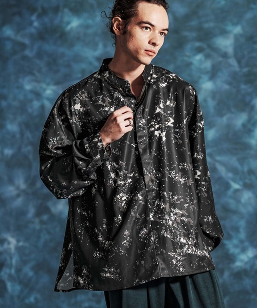 Jih Nunc（ジーヌンク） シャツ ms6376-パターン総柄スタンドカラー