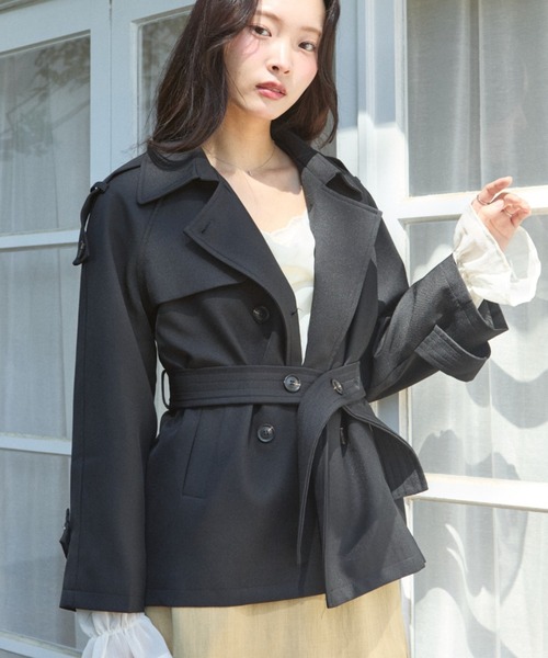 【Theory】ショートトレンチコート S 黒 日本製 上質ドライクレープ Theory Wardrobe # Admiral Crepe Oaklane | WOMEN（レディース