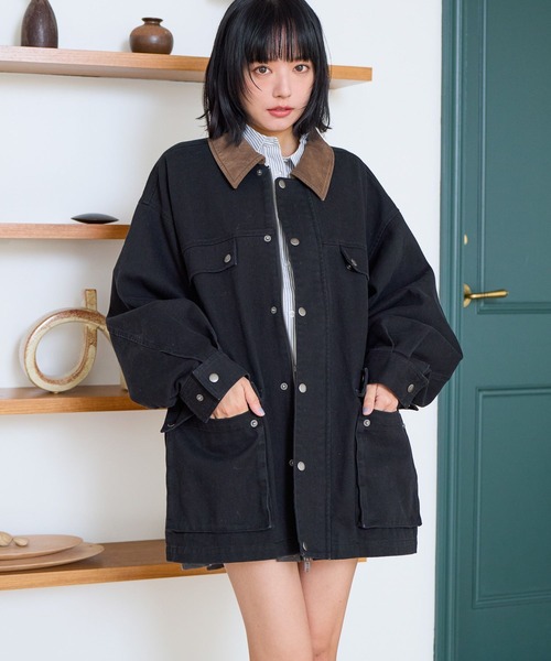  アイボリー ブラック ジャケット PBLIM コート アウター 「UNISEX」ハイショクワークジャケット