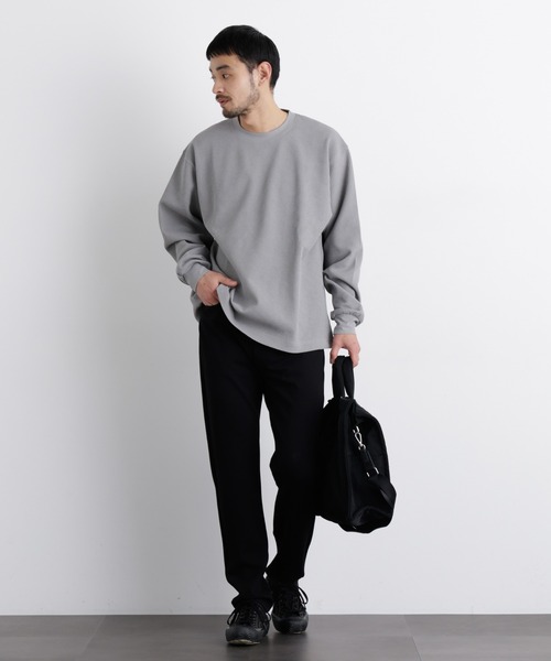 【大幅セール中】ナノユニバース　ロンT ブラック ミニワッフルクルーネックTシャツ 長袖 | NANO universe（ナノ